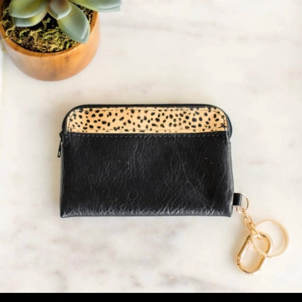 Lexie Leather Cardholder with Zipper- Brown Spot